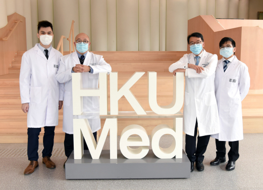 HKUMed discovers a novel gene in causing the rare disease “heterotaxy syndrome” (from left: Dr Christopher Mak Chun-yu, Dr Brian Chung Hon-yin, Professor Cheung Yiu-fai and Dr Yeung Kit-san).
 